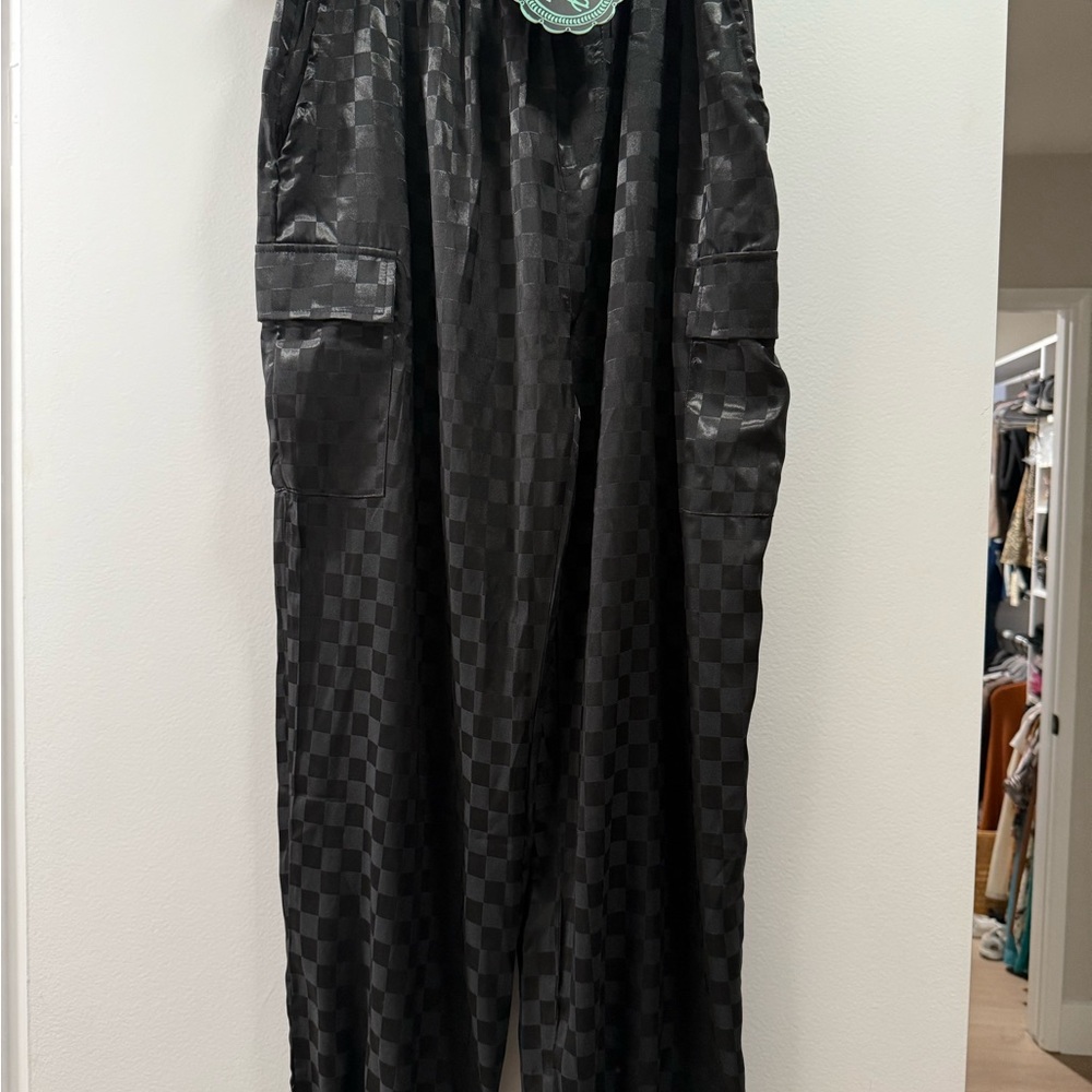 2Fly Co 80’s style Friday Night Black Checkered Women's Joggers